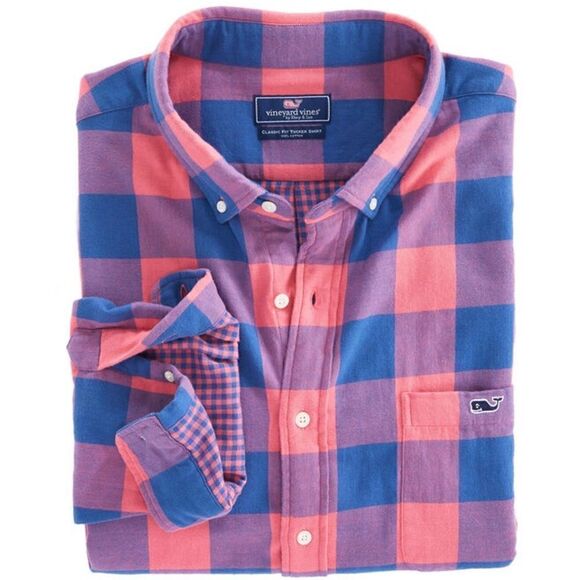 Vineyard Vines | Pink Blue Button Down Swan Neck Slim Tucker Shirt | S - Picture 3 of 8